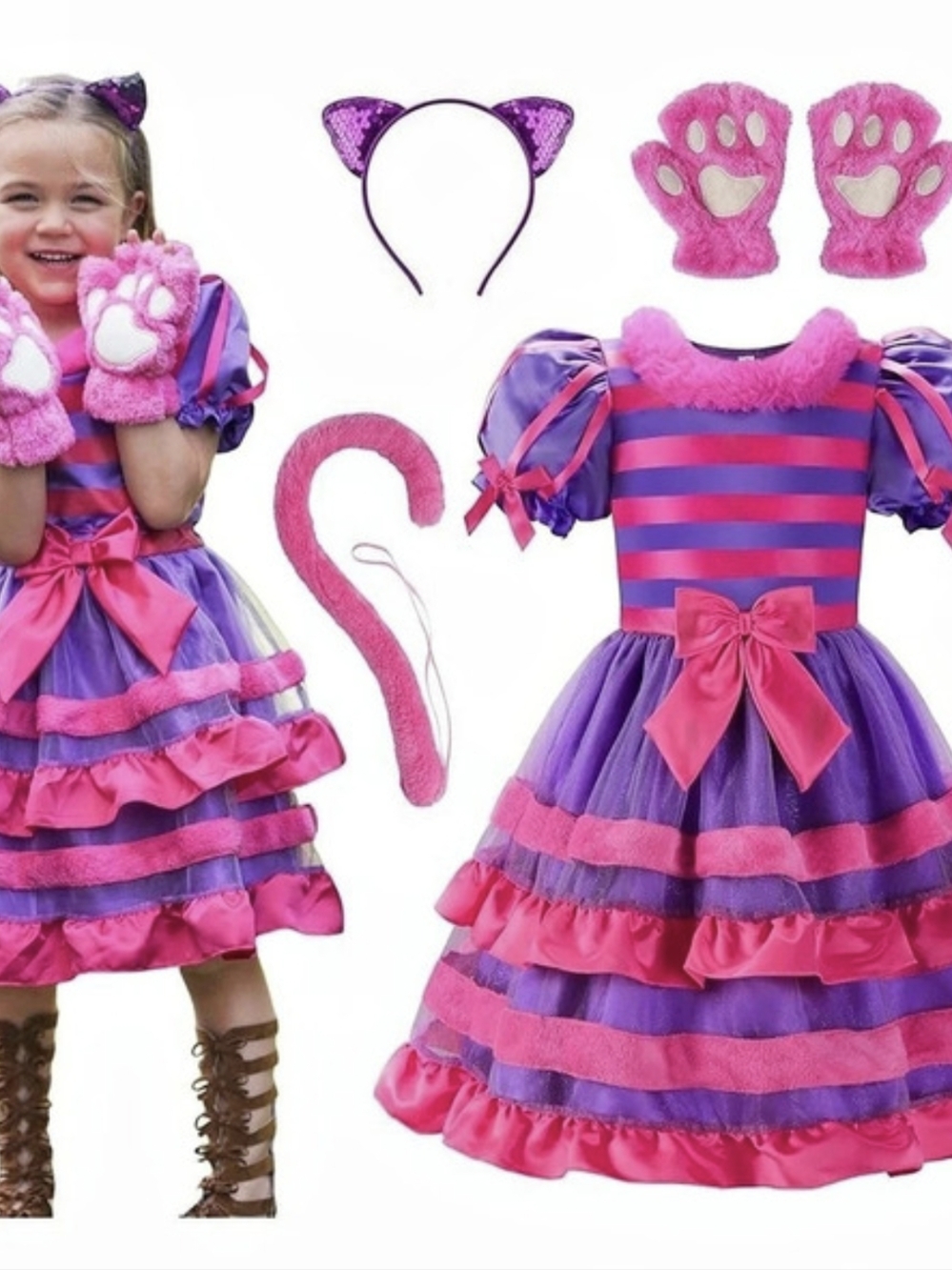 Kids Cat Costume Dress in Purple & Pink